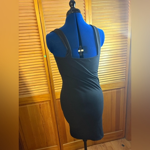 Popular Black Ribbed Midi Dress LBD - Picture 2 of 3